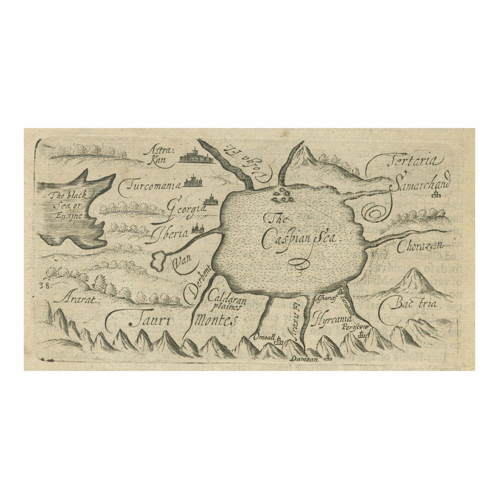 Uncommon Miniature Map Of The Region Around The Caspian Sea, Ca.1800