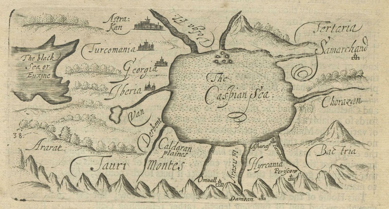 Uncommon Miniature Map Of The Region Around The Caspian Sea, Ca.1800 photo Art