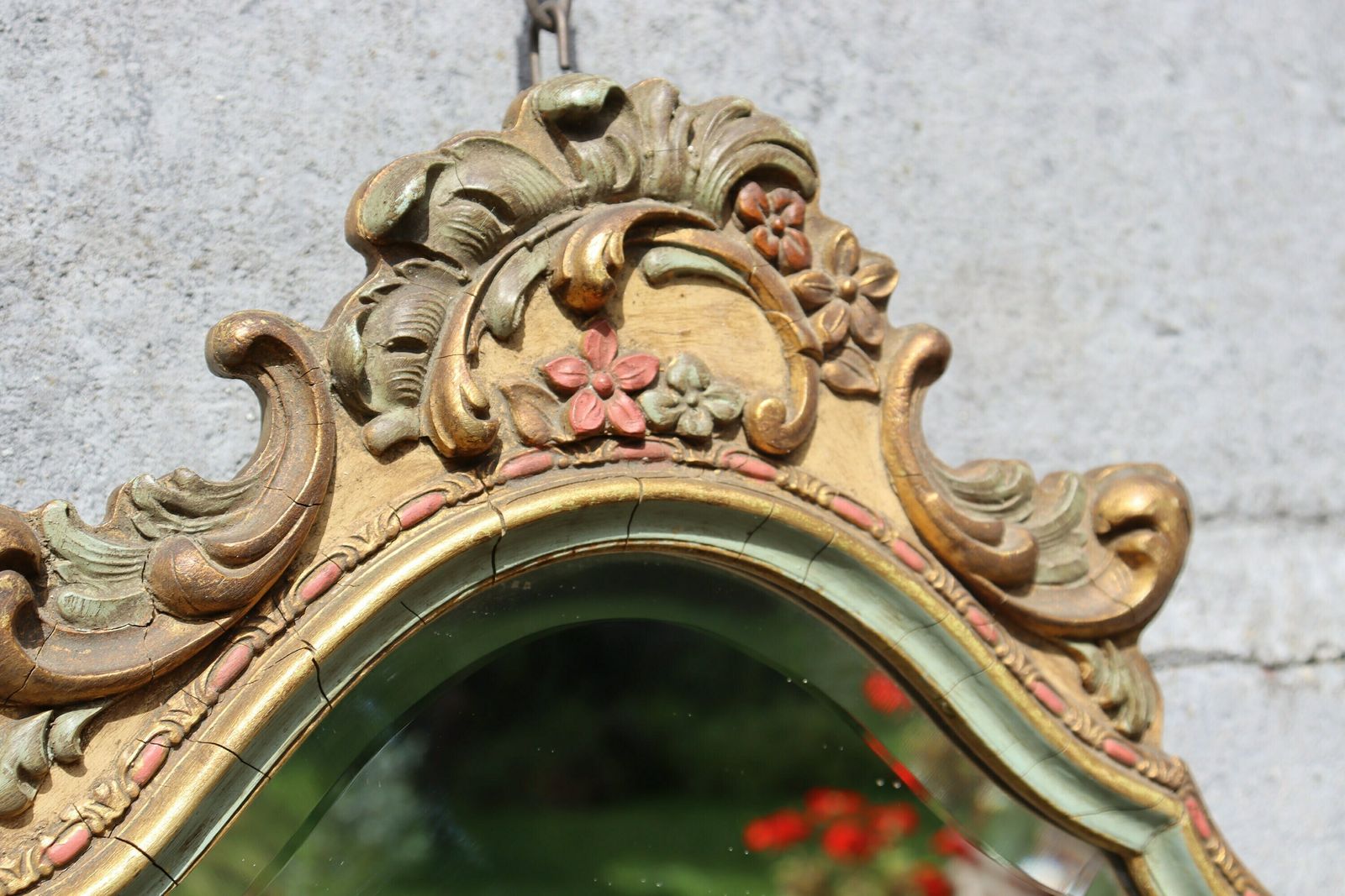 Italian Polychrome Floral Rococo Style Mirror By Knitter Duro (St.59) photo Home Decor