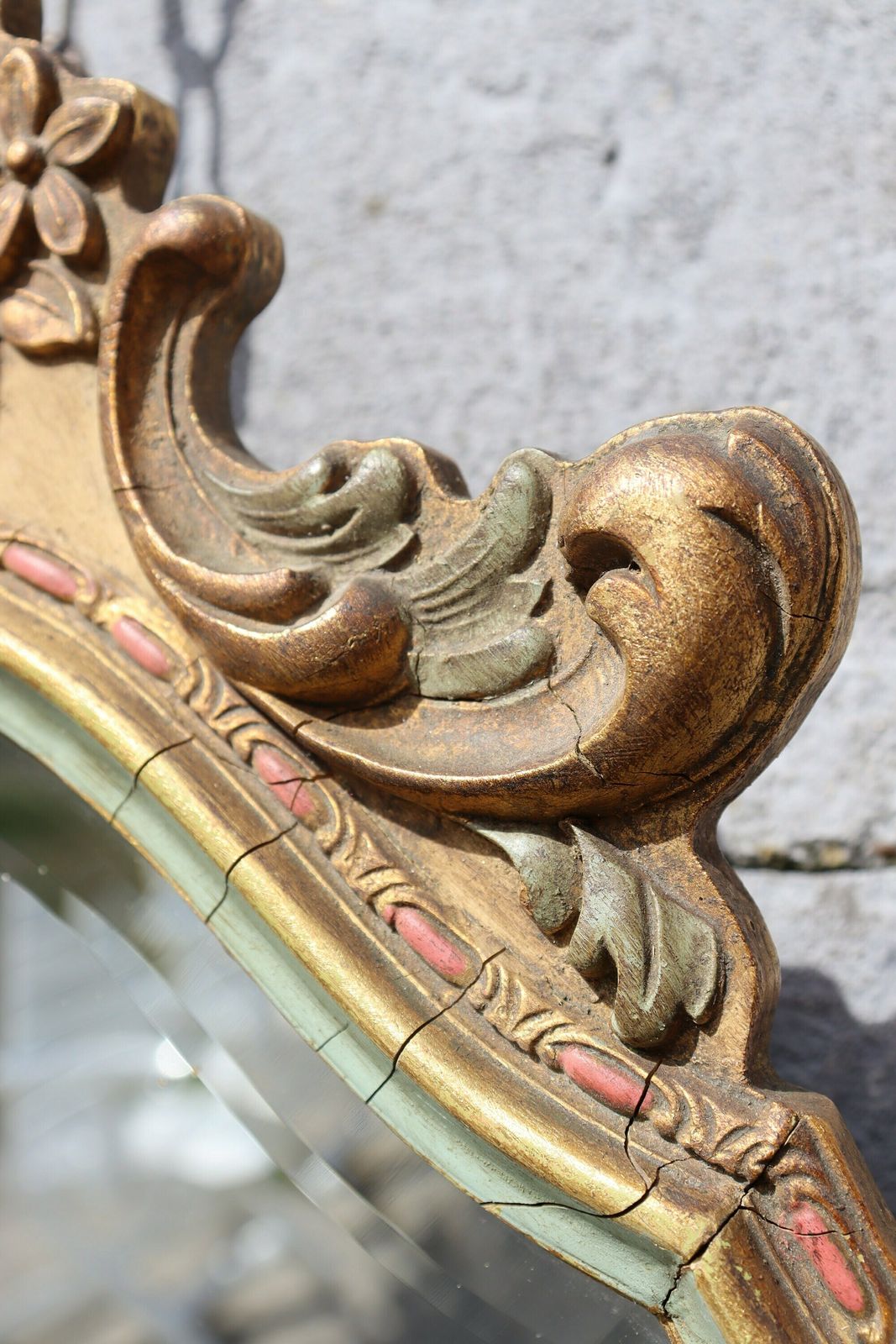 Italian Polychrome Floral Rococo Style Mirror By Knitter Duro (St.59) photo vinterior
