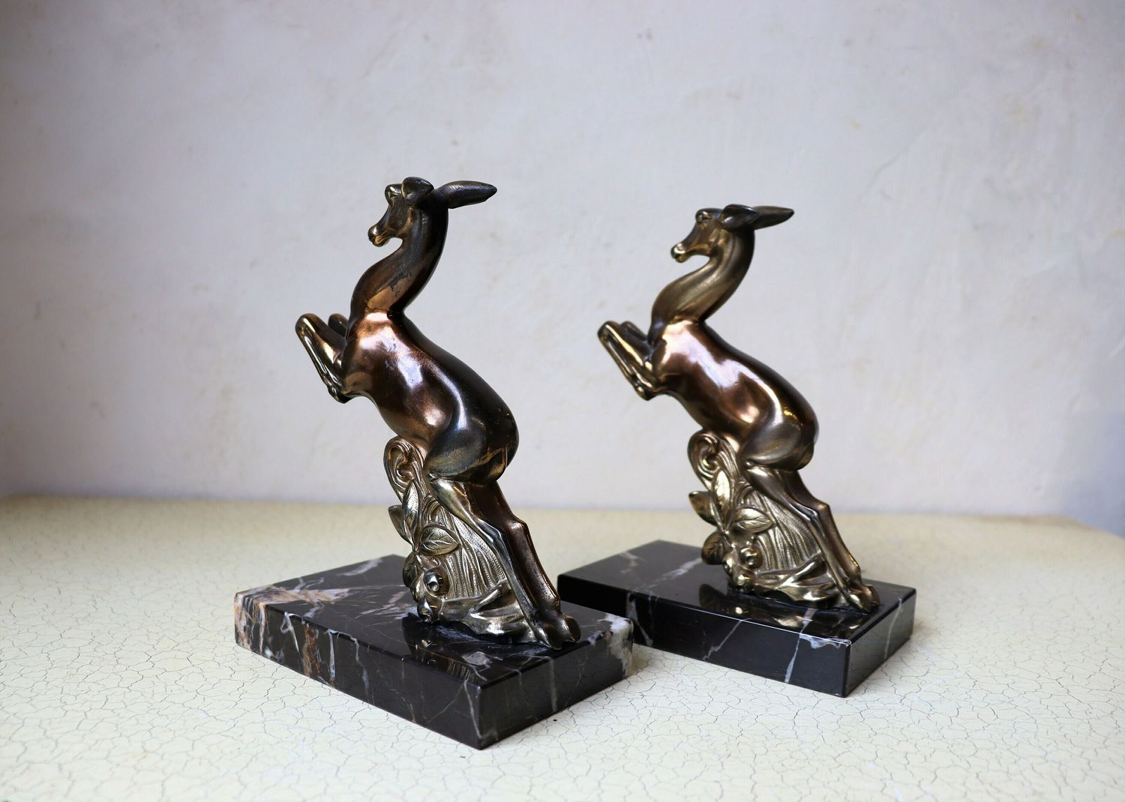 A Set Of French Art Deco Bookends, Deers On A Marble Base (St.94) photo buy