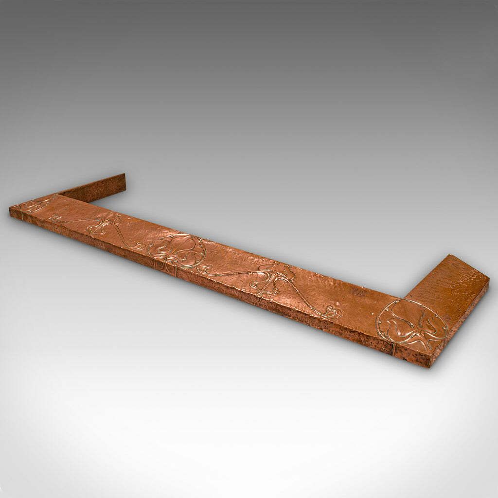 Antique Decorative Fire Kerb, English, Copper, Surround, Art Nouveau, Victorian photo for sale
