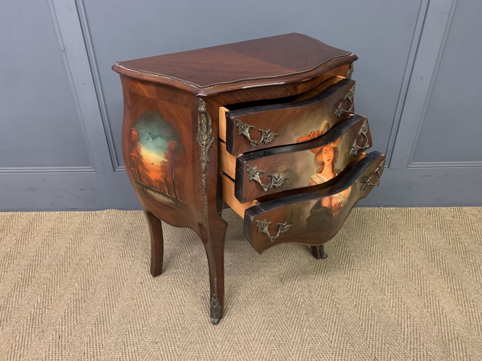 Hand Painted French Bombe Commode photo vintage