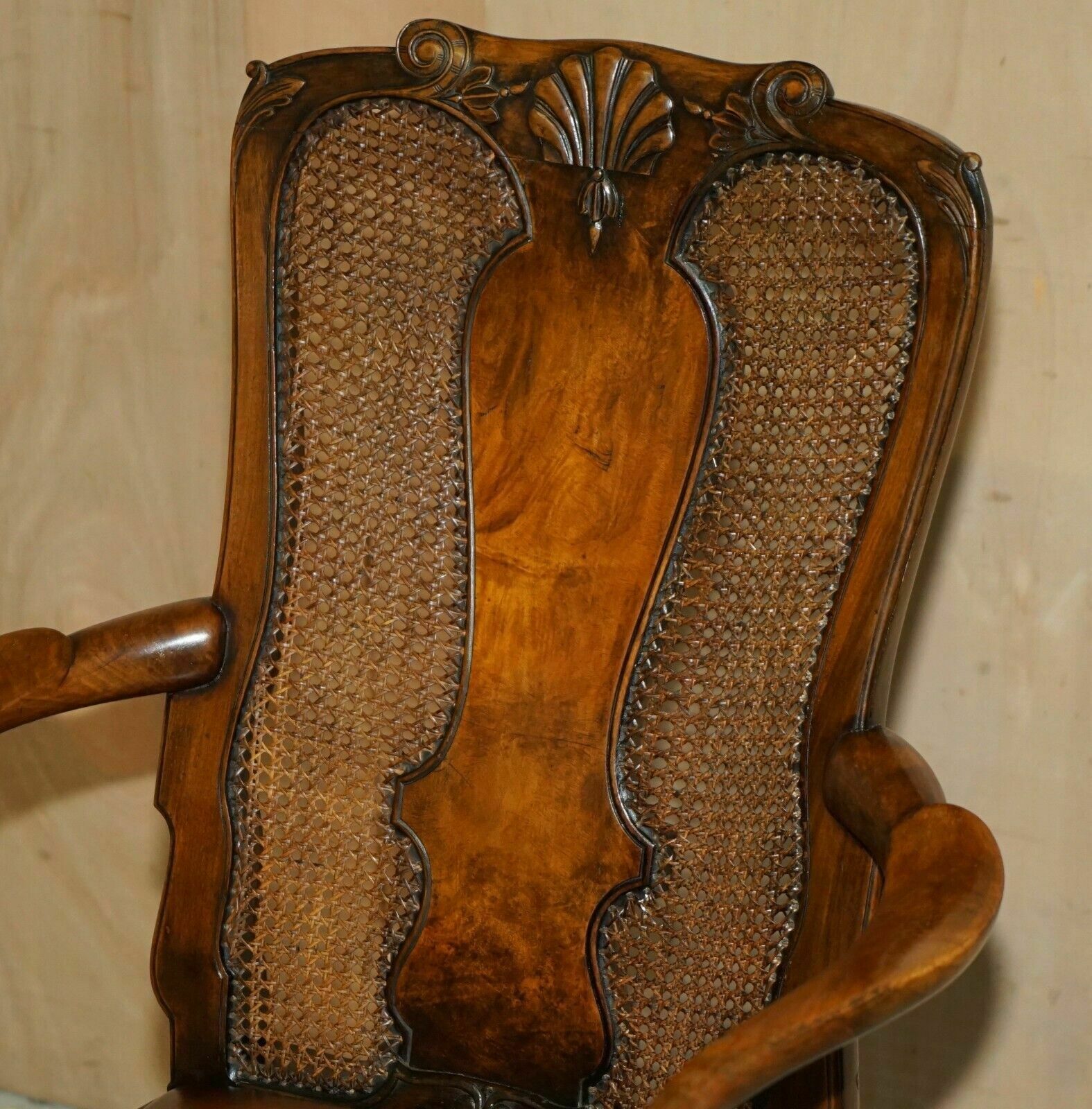Antique Thomas Chippendale Claw & Ball Carved Bergere Brown Leather Armchair photo for sale