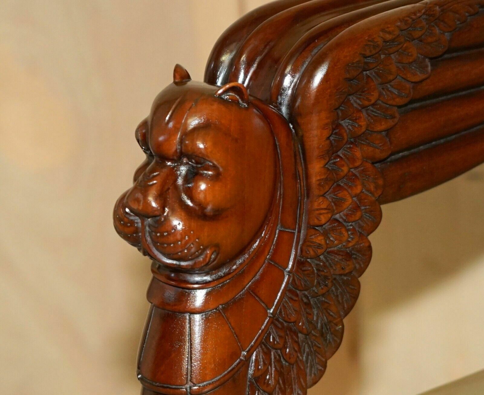 photo furniture Exquisite Pair Of Hand Carved Mahogany Library Armchairs Lion Griffon Wing Arms