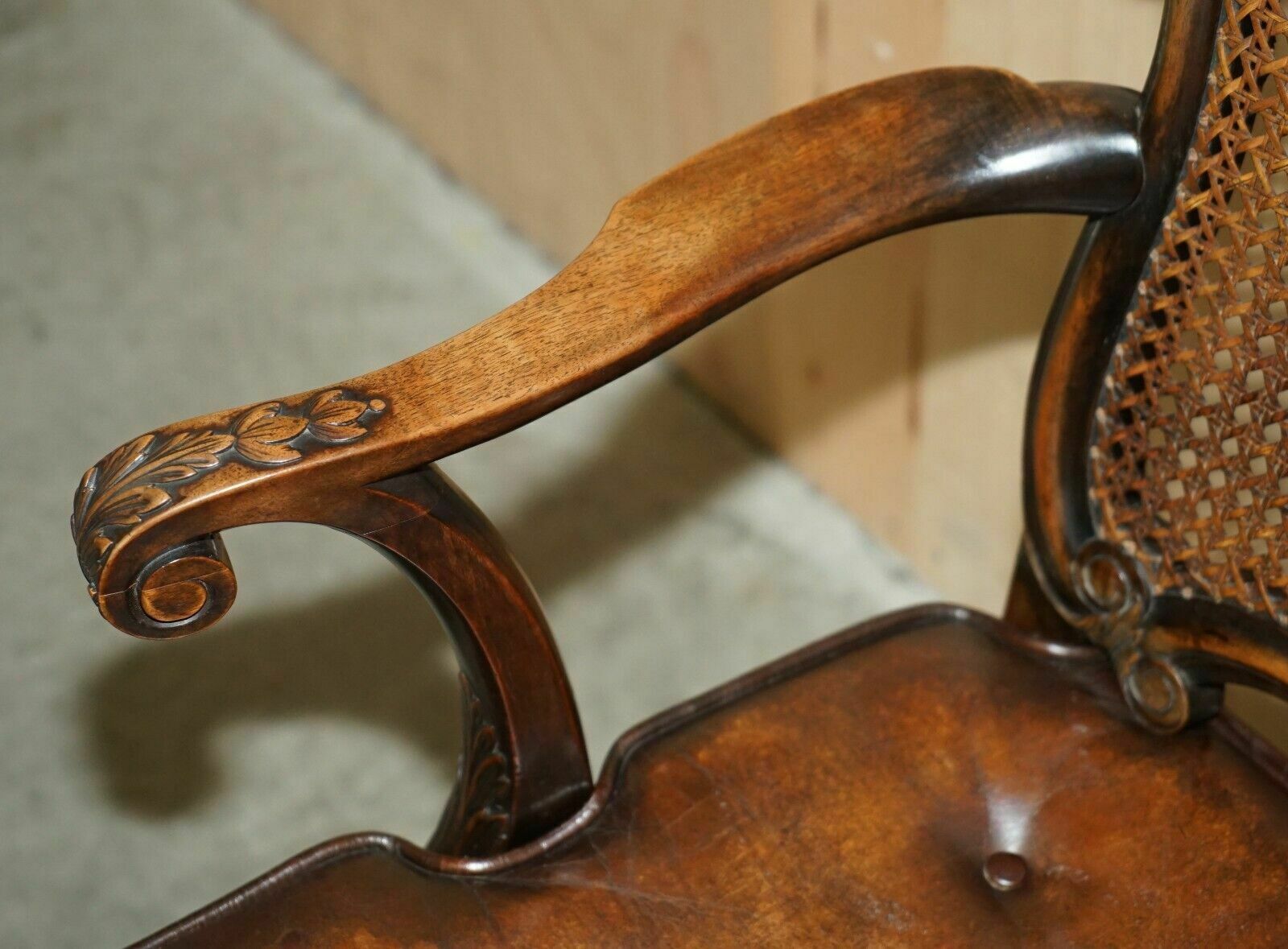Victorian Thomas Chippendale Lion's Hairy Paw Bergere Brown Leather Armchair photo buy