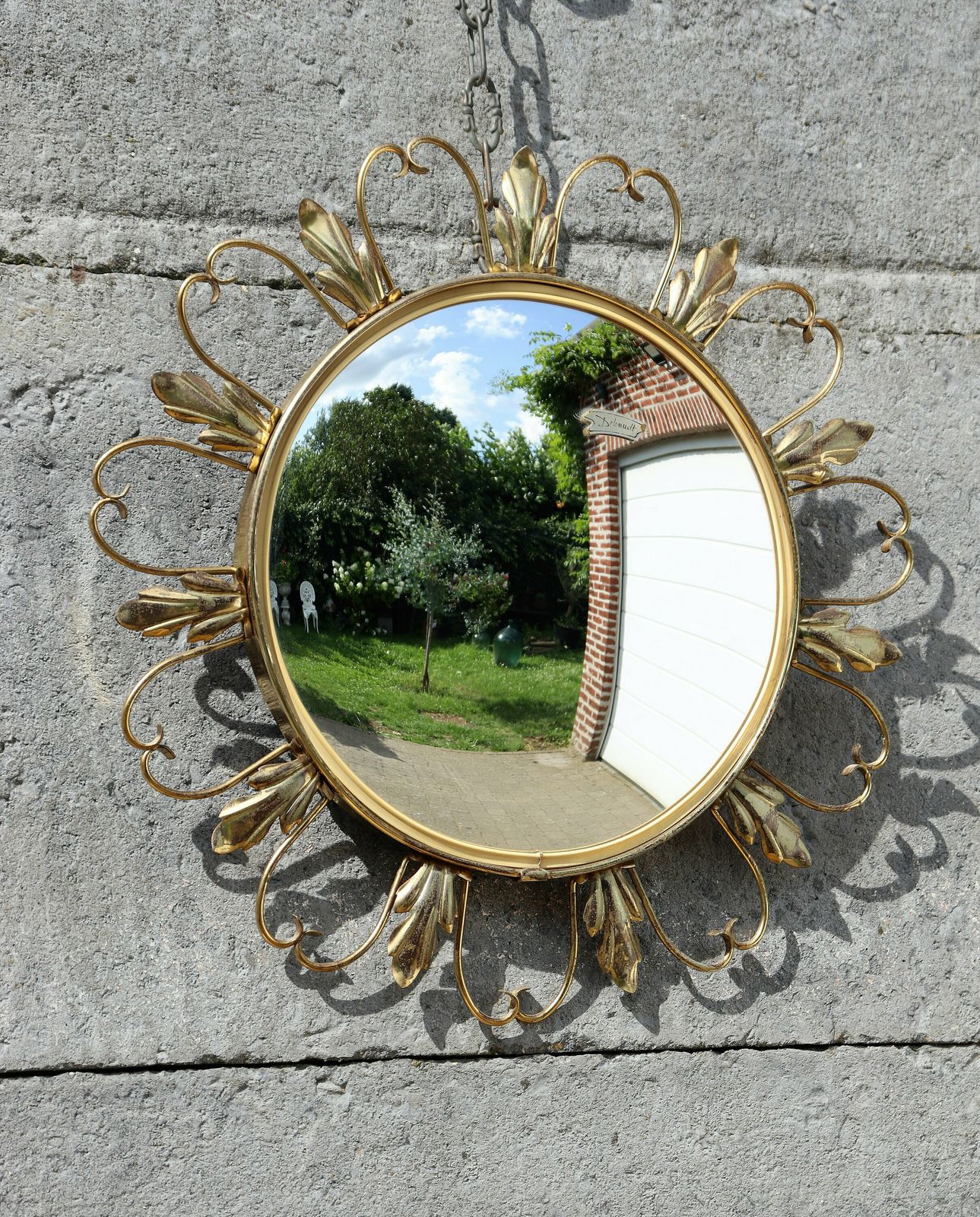 Hollywood Regency Convex Brass Butler Or Witch Eye Mirror 1970's By Deknudt (St.105) photo 155.0