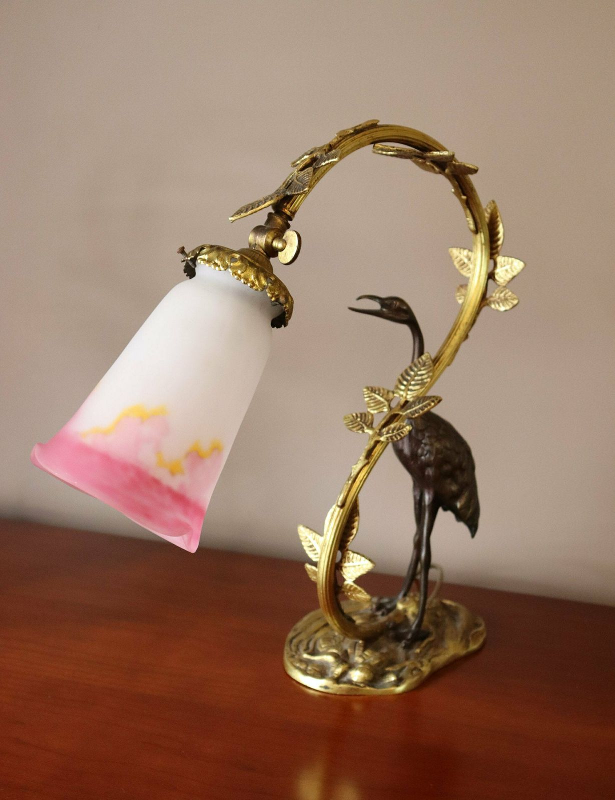 Pair Of French Art Nouveau Bronze Heron Desk Lamps Muller Freres Luneville 1920's (St.24) photo for sale