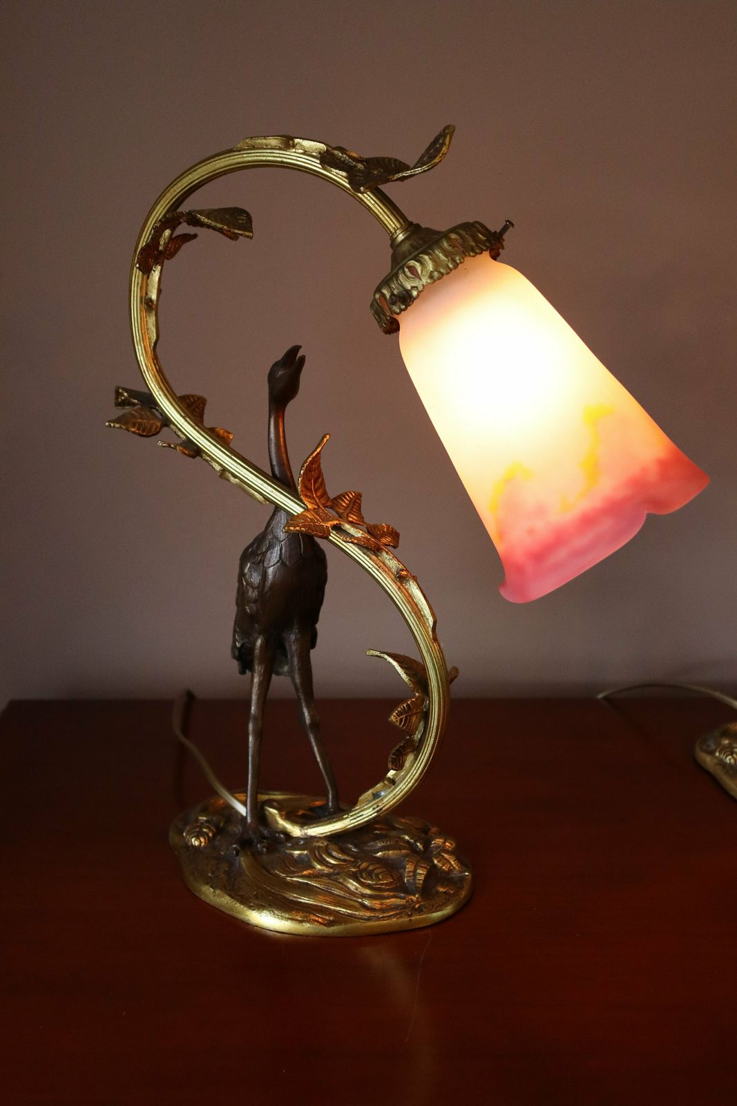 Pair Of French Art Nouveau Bronze Heron Desk Lamps Muller Freres Luneville 1920's (St.24) photo 869.0