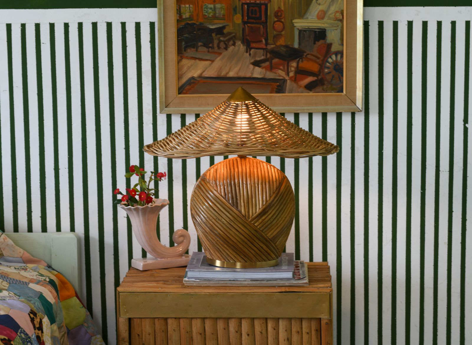 Rattan Table Lamp Mid Century Modern photo Lighting