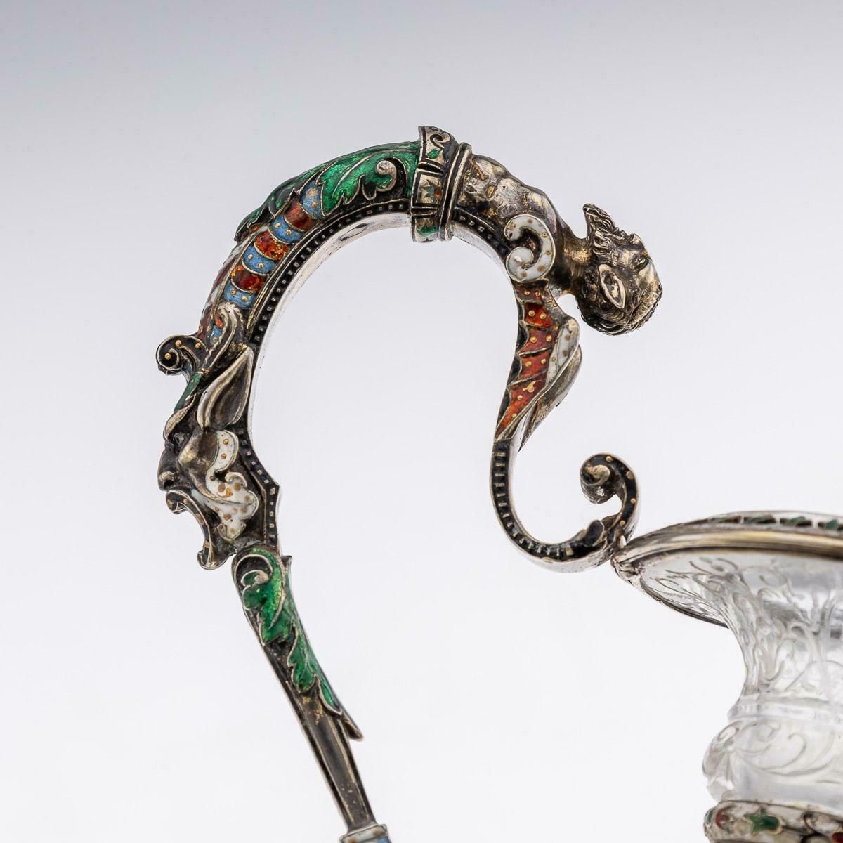 8950.0 Antique 19thc Austrian Silver, Enamel & Rock Crystal Ewer, Rudolf Linke C.1890 photo