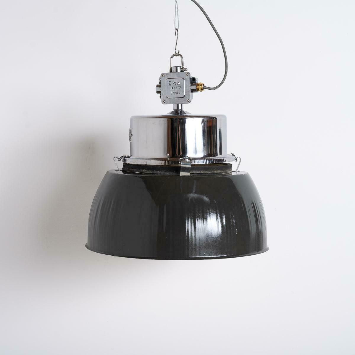 Xl Polish Factory Lights With Prismatic Glass   Graphite Grey / Polished Steel photo 395.0