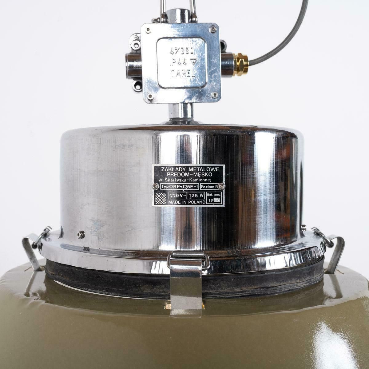 Xl Polish Factory Lights With Prismatic Glass   Olive Green / Polished Steel photo 395.0
