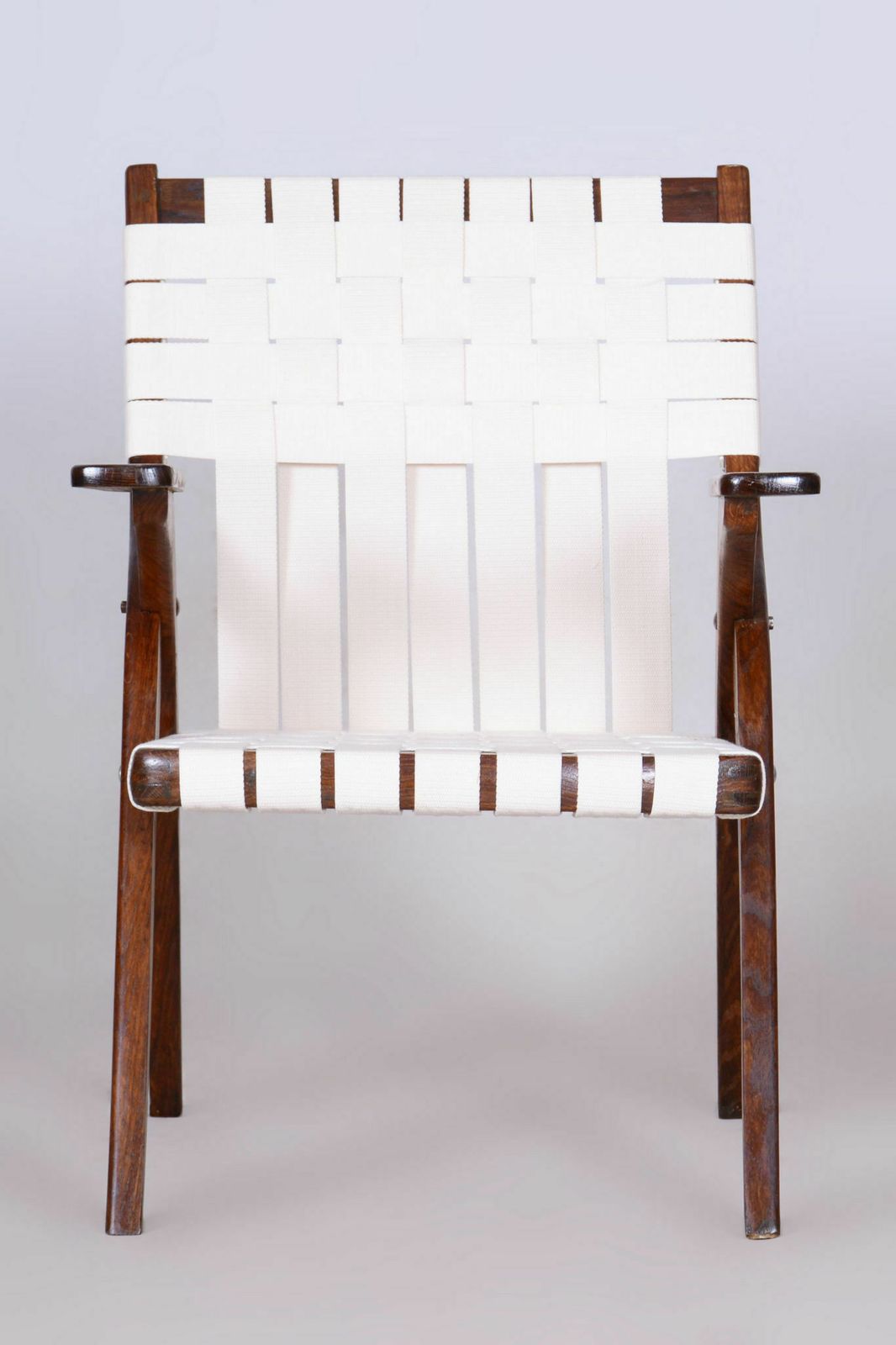 Restored Art Deco Armchair, By Jan Vaněk, Oak, Cotton, Czech, 1940s photo vintage