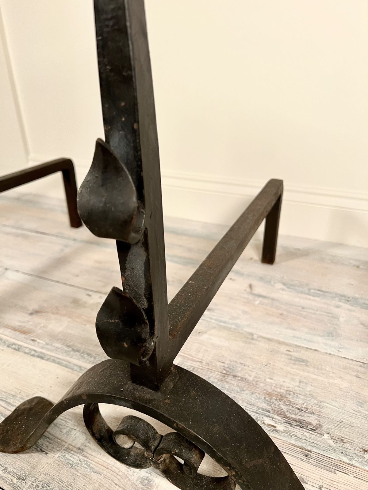 Pair Of Arts & Crafts Wrought Iron Floor Standing Low Candle Holders C.1880 photo for sale