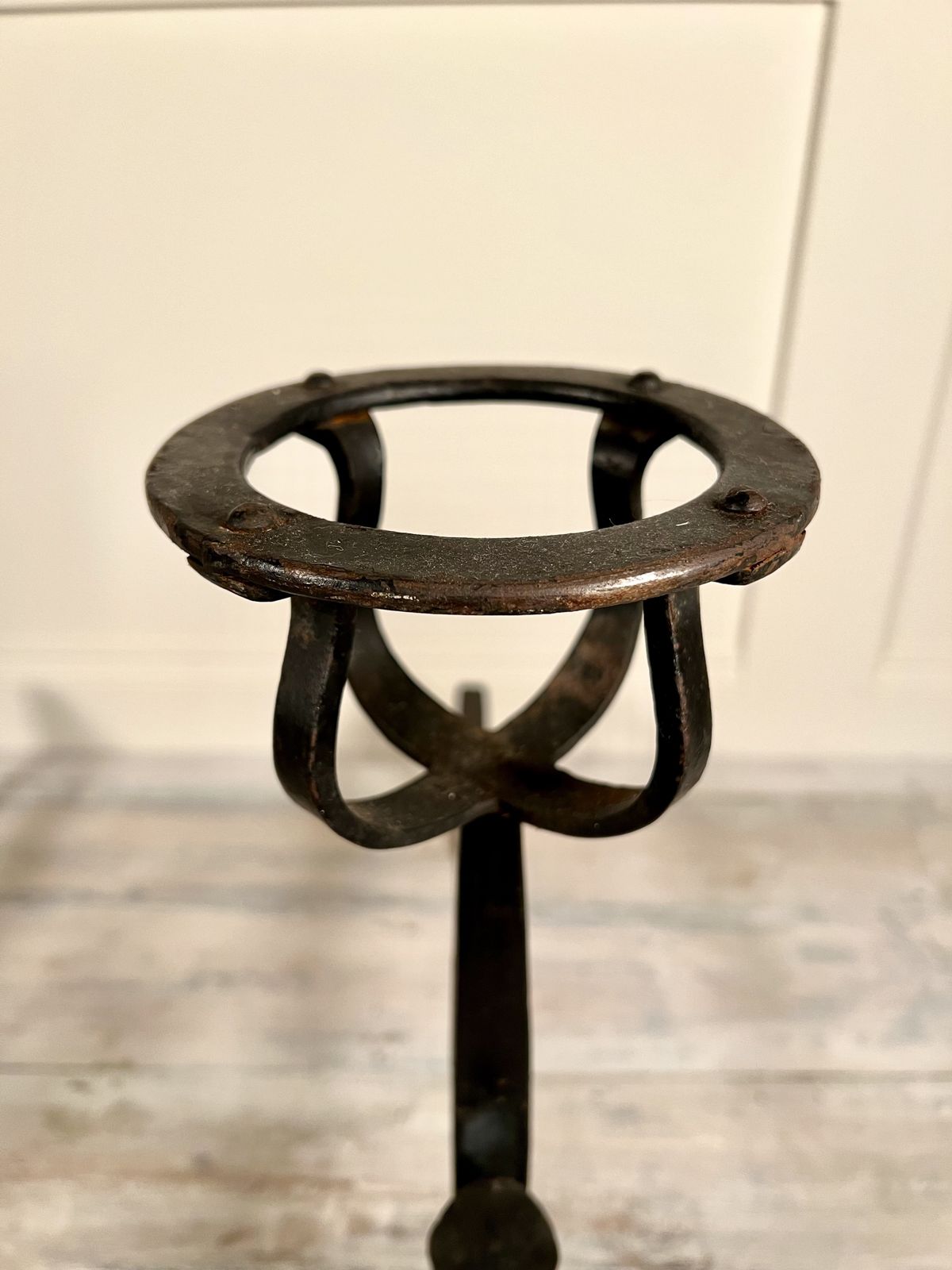 Pair Of Arts & Crafts Wrought Iron Floor Standing Low Candle Holders C.1880 photo Home Decor