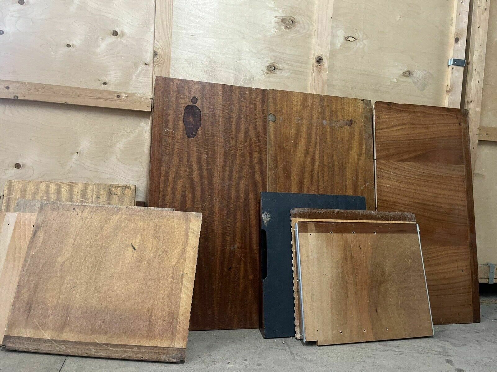 Reclaimed Iroko Wood Panels 13 Pieces School Cabinet photo for sale