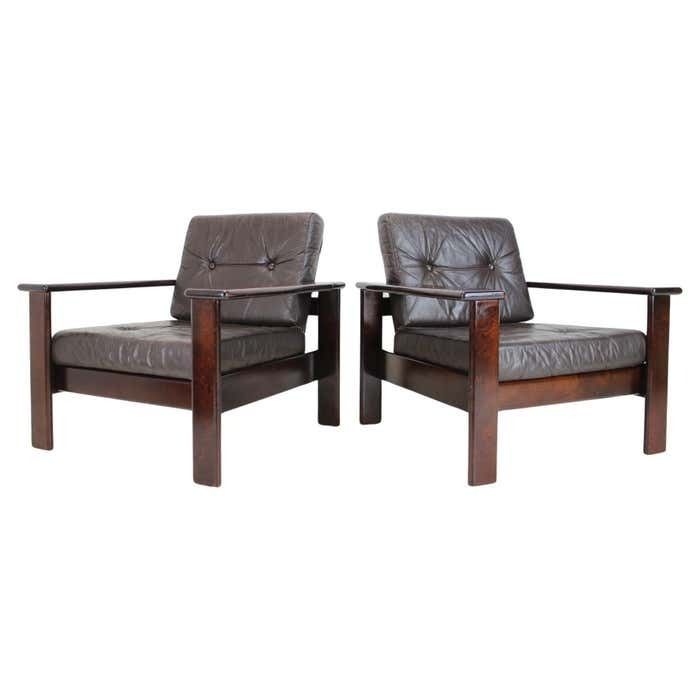 1960s Pair Of Scandinavian Leather Armchairs