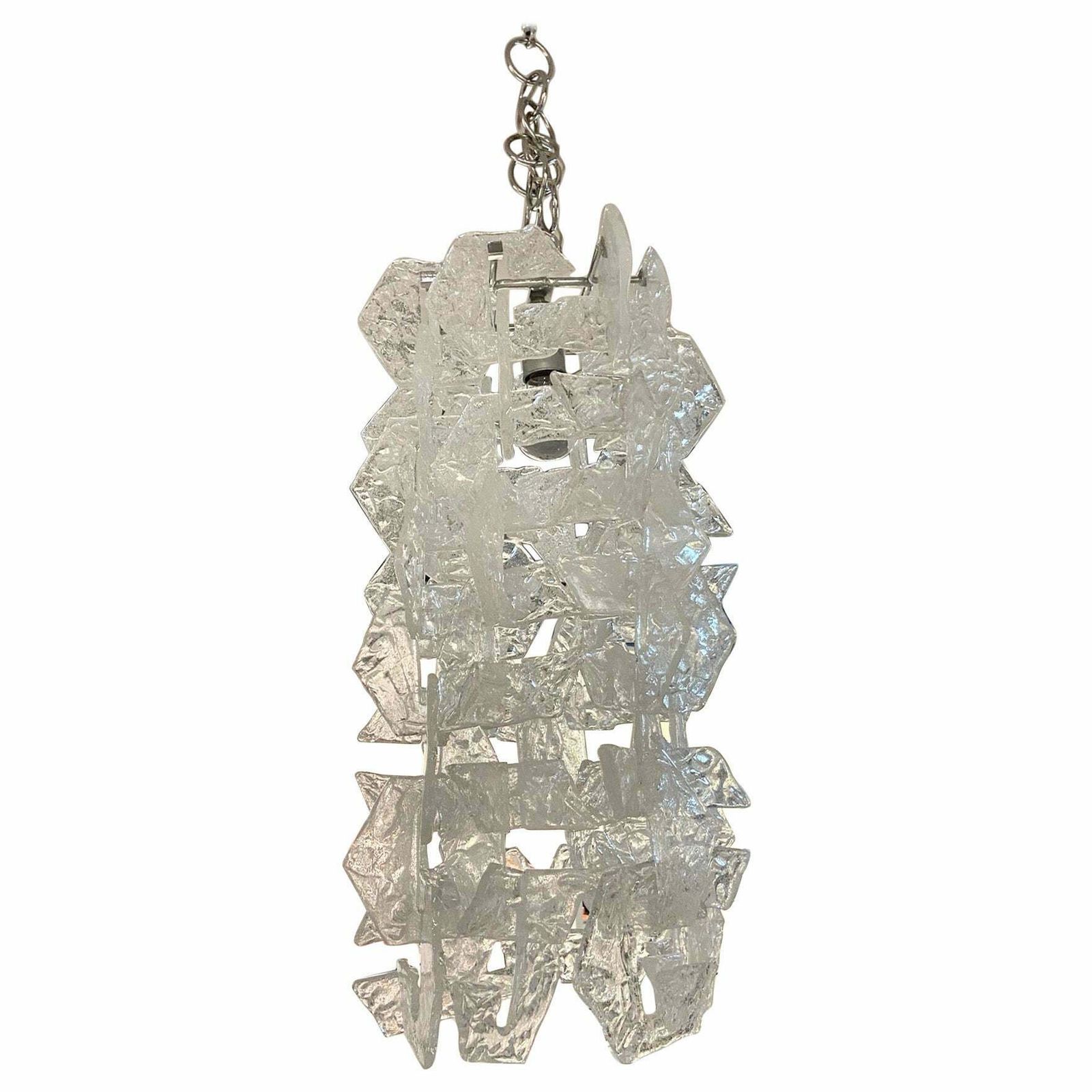 1970s Mid Century Modern Frosted Murano Glass Chandelier By Mazzega