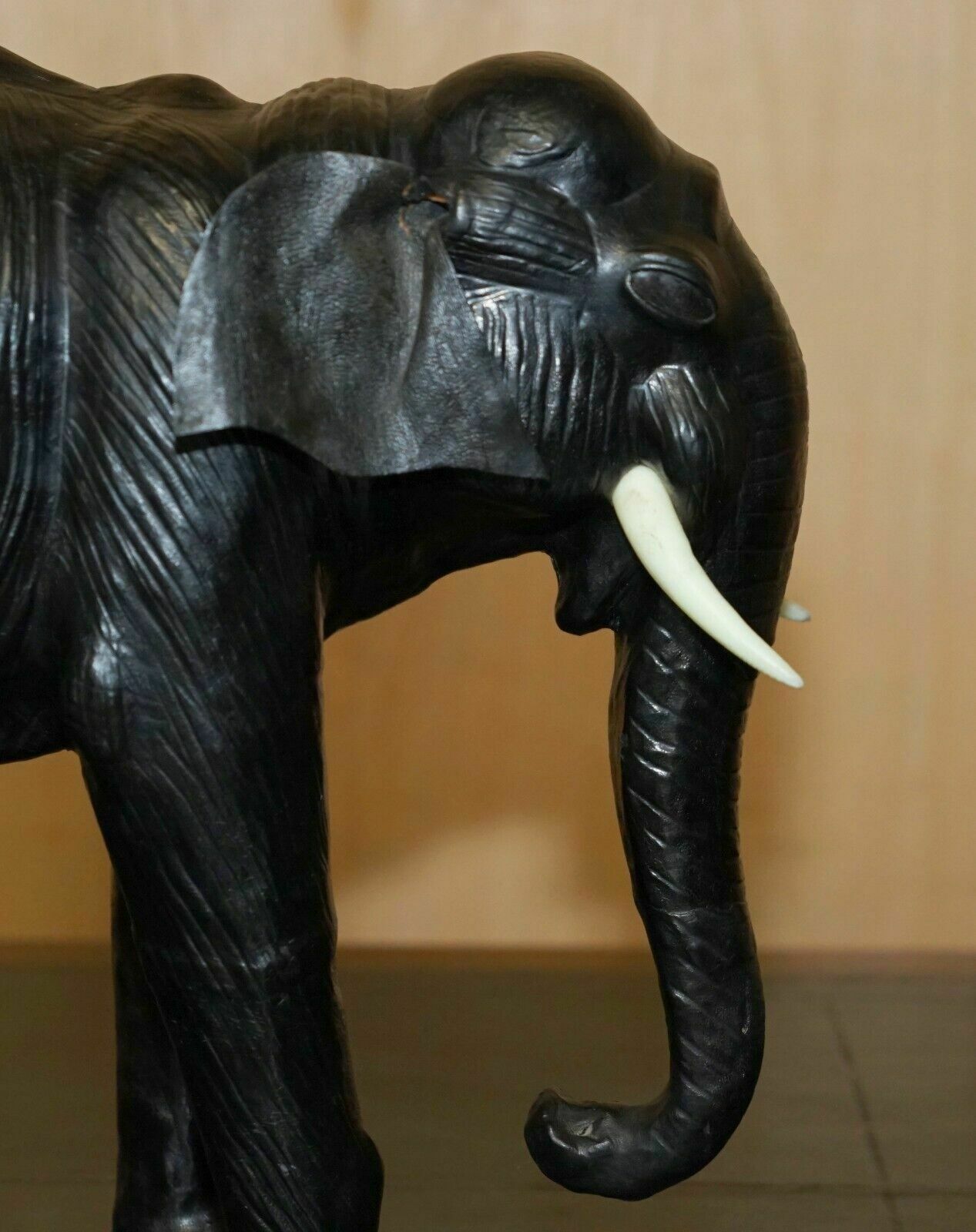 Collectable Liberty's London Omersa Leather Elephant Footstool Stool Glass Eyes photo for sale