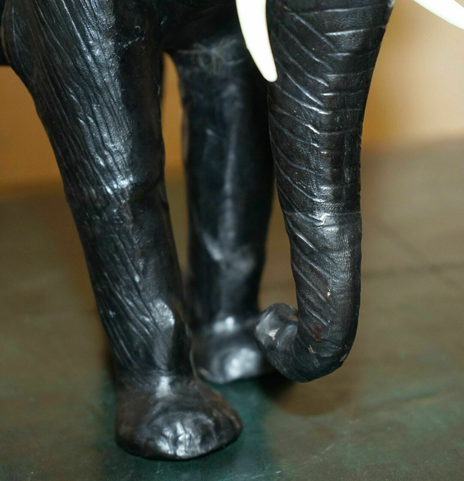 Collectable Liberty's London Omersa Leather Elephant Footstool Stool Glass Eyes photo vintage