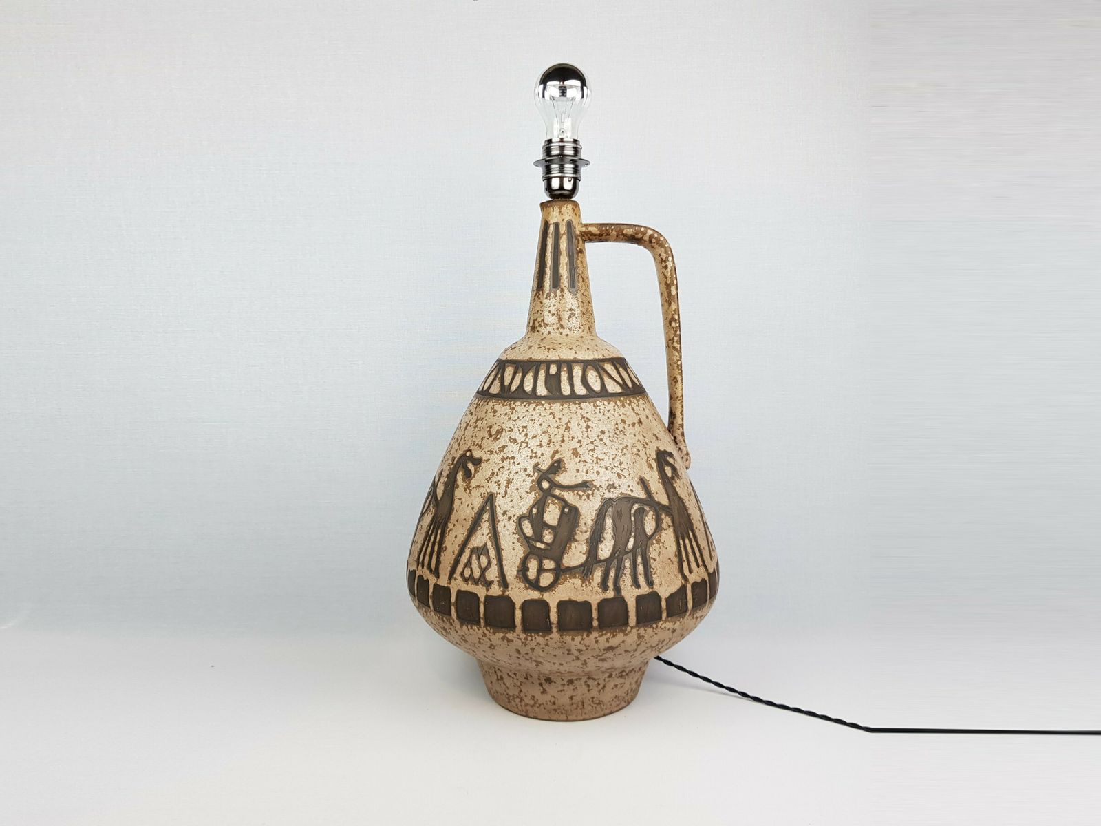Vintage Ceramano Brown Floor Lamp With Agina Decor 217 West German Pottery 1960s
