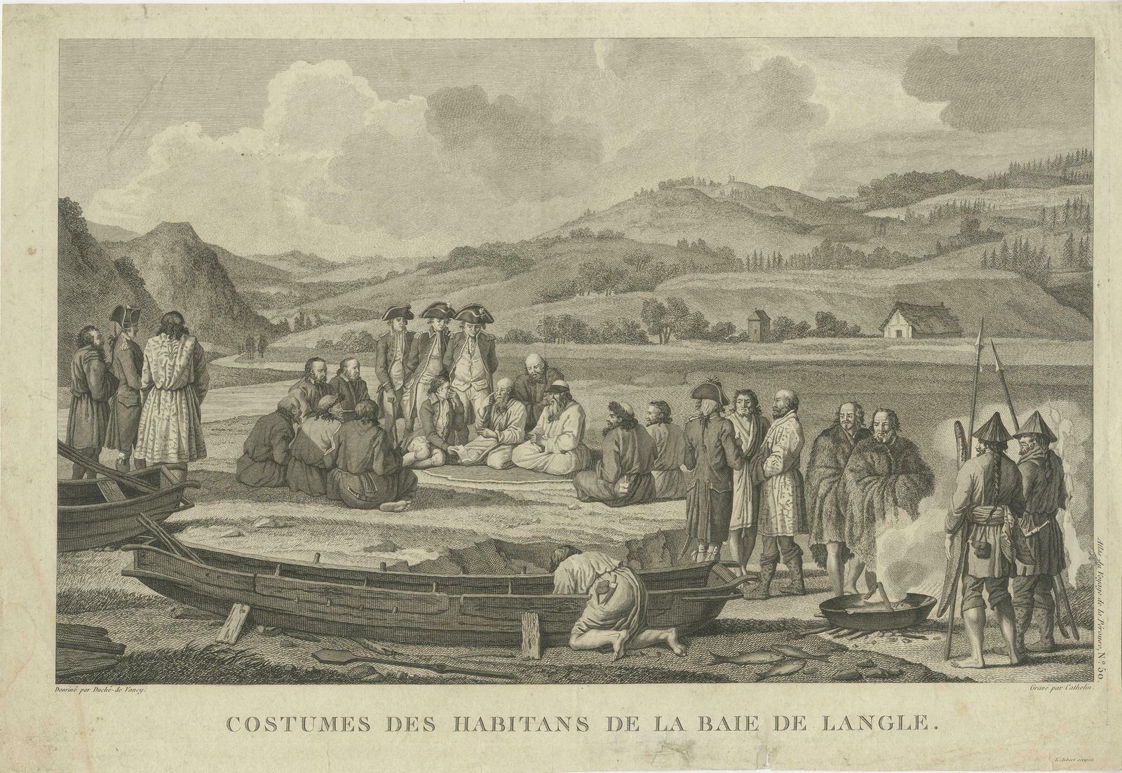 Old Engraving Of French Visiting Tomari, A Village In Far East Russia, 1797 photo furniture