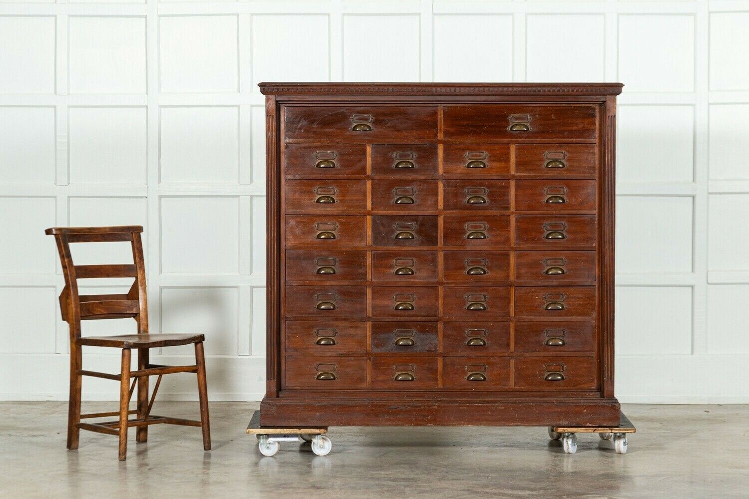 Large 19thc English Walnut Apothecary Bank Drawers photo Furniture