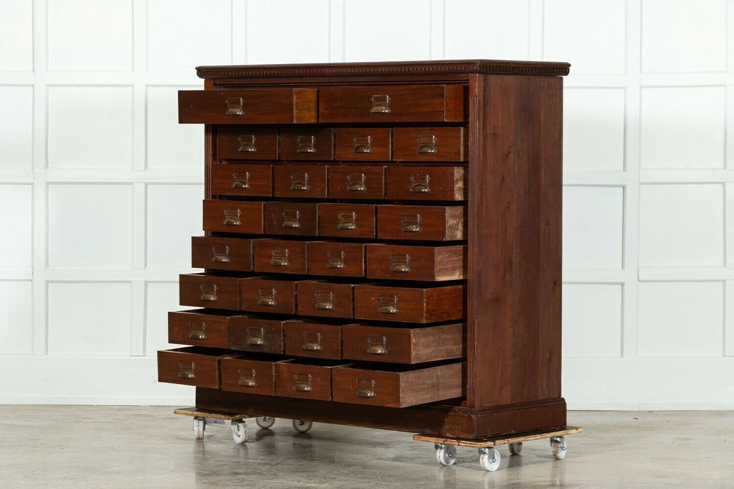 Large 19thc English Walnut Apothecary Bank Drawers photo vinterior