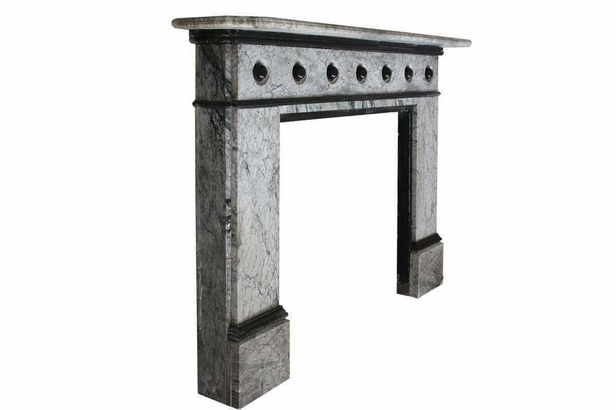 Large Late Victorian Striated Grey Marble Fire Surround photo for sale