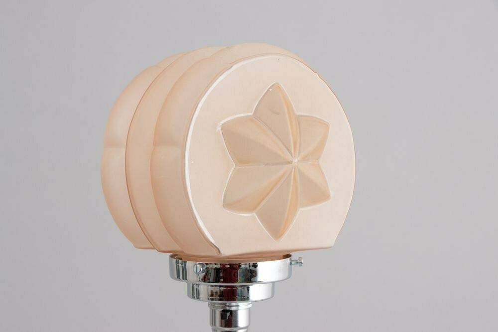 Pair Of Modernist Art Deco Table Lamps With Frosted Glass Star Shades, British C.1930 photo Lighting