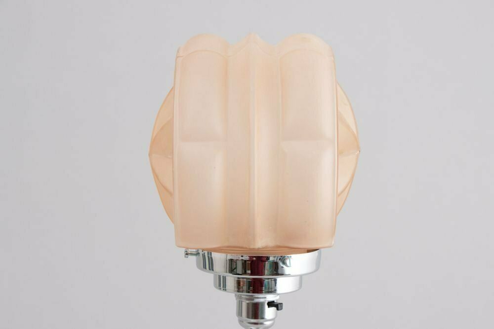 Pair Of Modernist Art Deco Table Lamps With Frosted Glass Star Shades, British C.1930 photo vintage