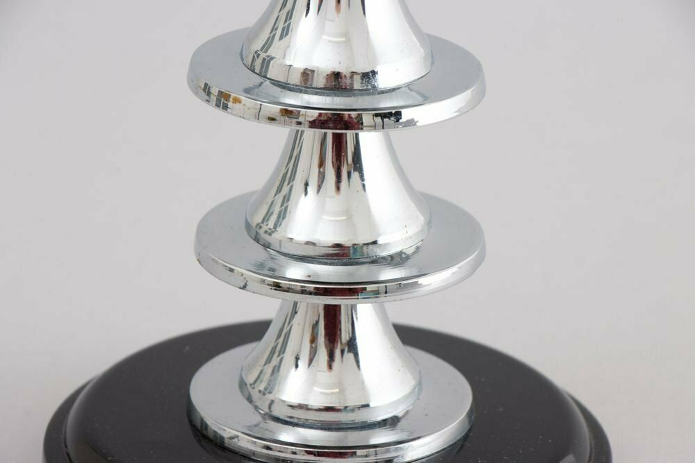 photo for sale Pair Of Modernist Art Deco Table Lamps With Frosted Glass Star Shades, British C.1930