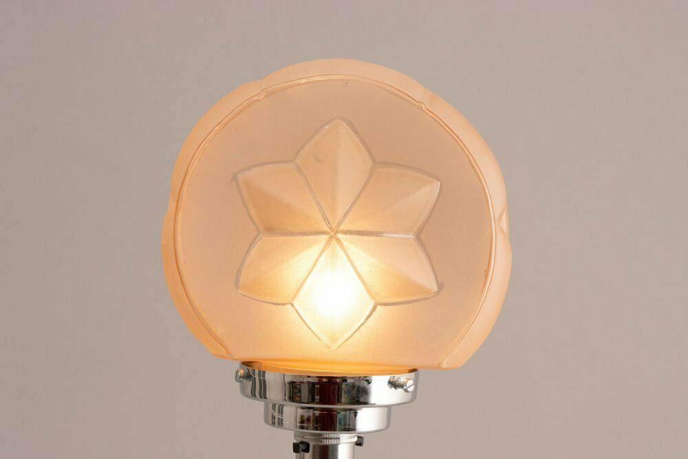 Lighting Pair Of Modernist Art Deco Table Lamps With Frosted Glass Star Shades, British C.1930 photo