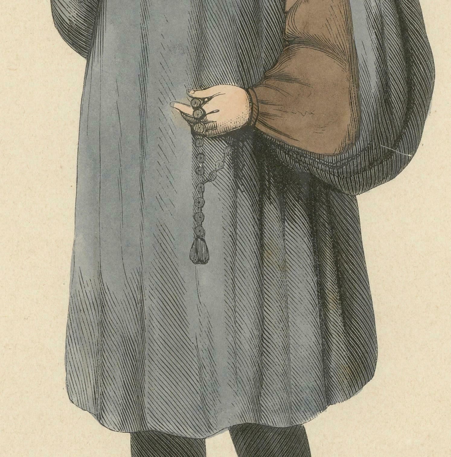 Medieval Sobriety: A Scholarly Figure In 'Costume Du Moyen âge, 1847 photo for sale