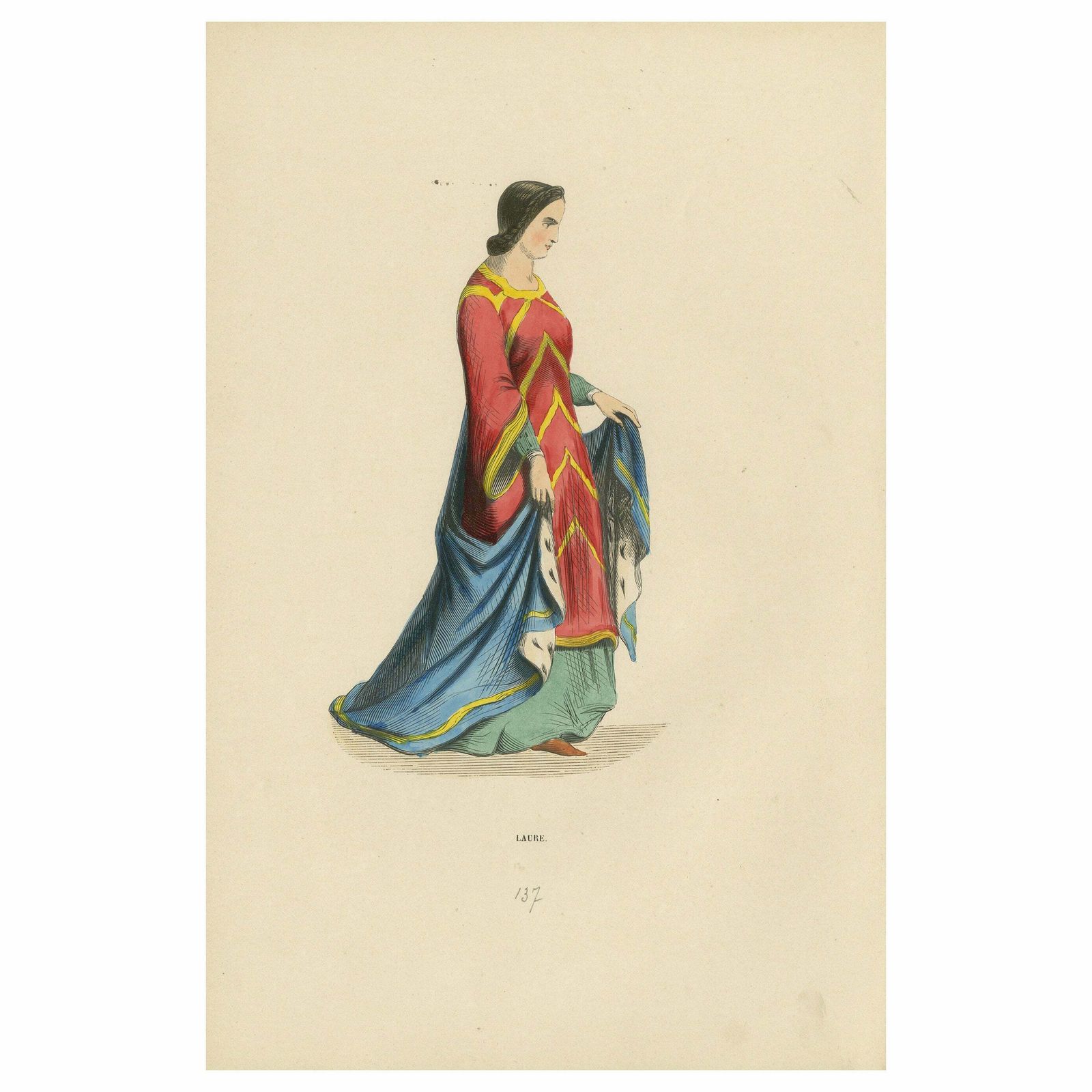 Renaissance Grace: A Lady's Attire In 'Costume Du Moyen âge', 1847