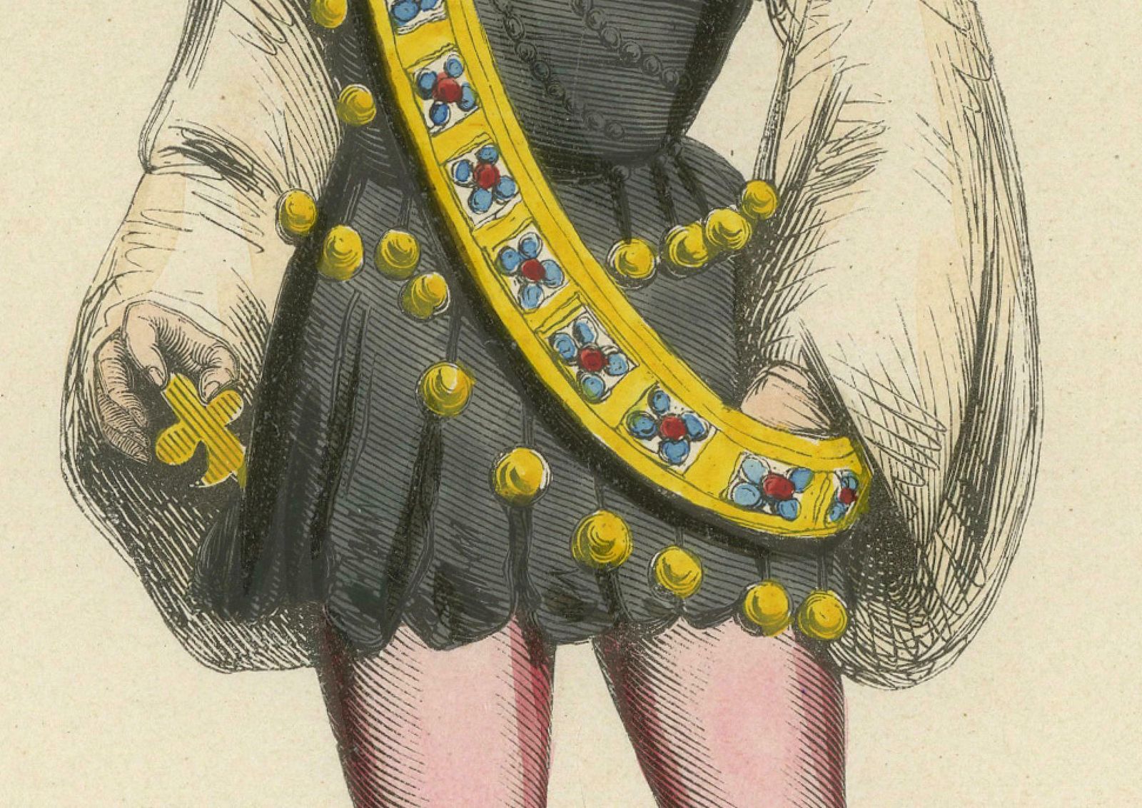 The Gallant Courtier: A Nobleman's Fashion In 'Costume Du Moyen âge, 1847 photo for sale