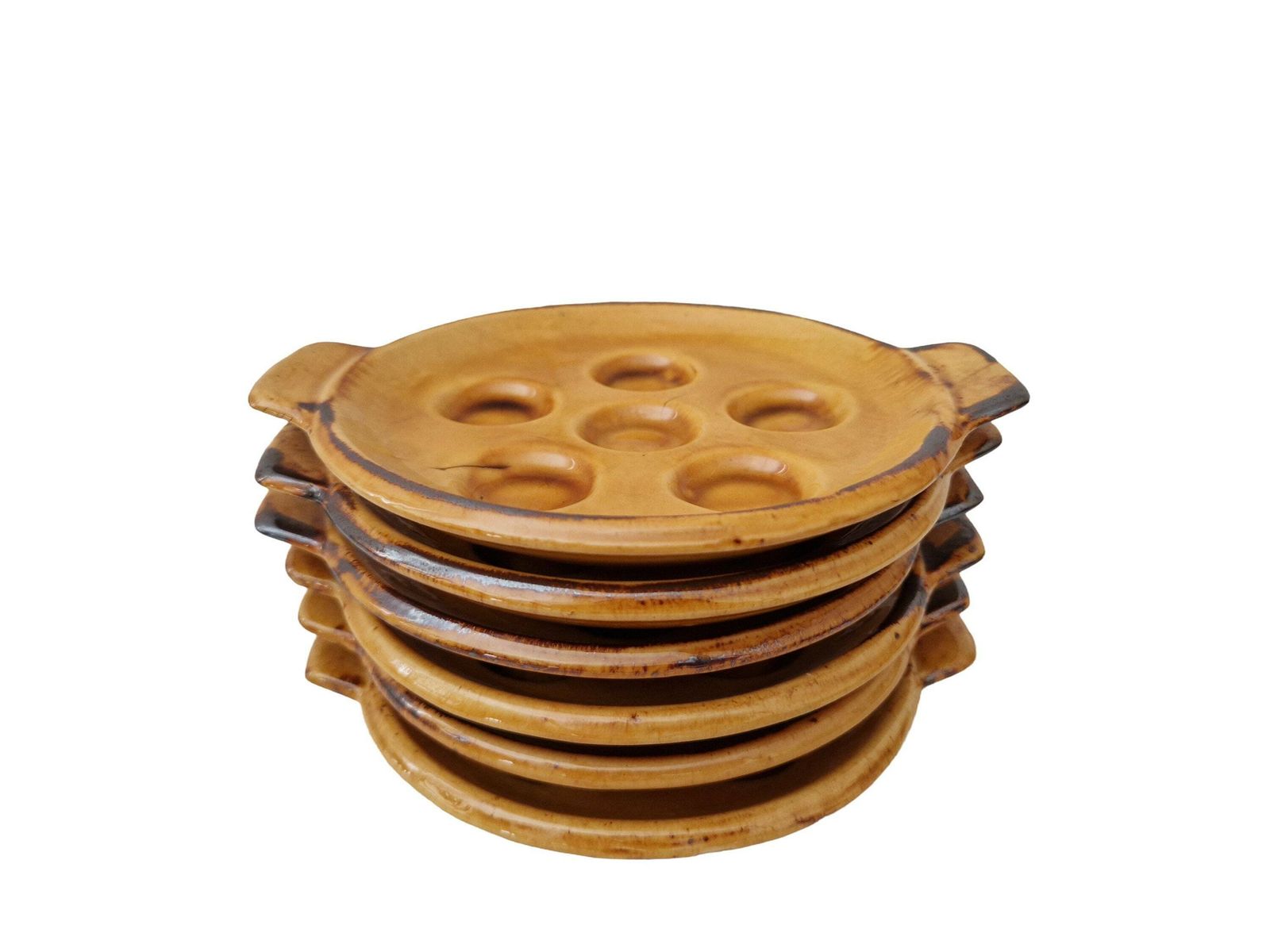 French Pottery Snail Plates Set Of 6, Vallauris Mid Century Ceramic Escargot Dishes photo for sale