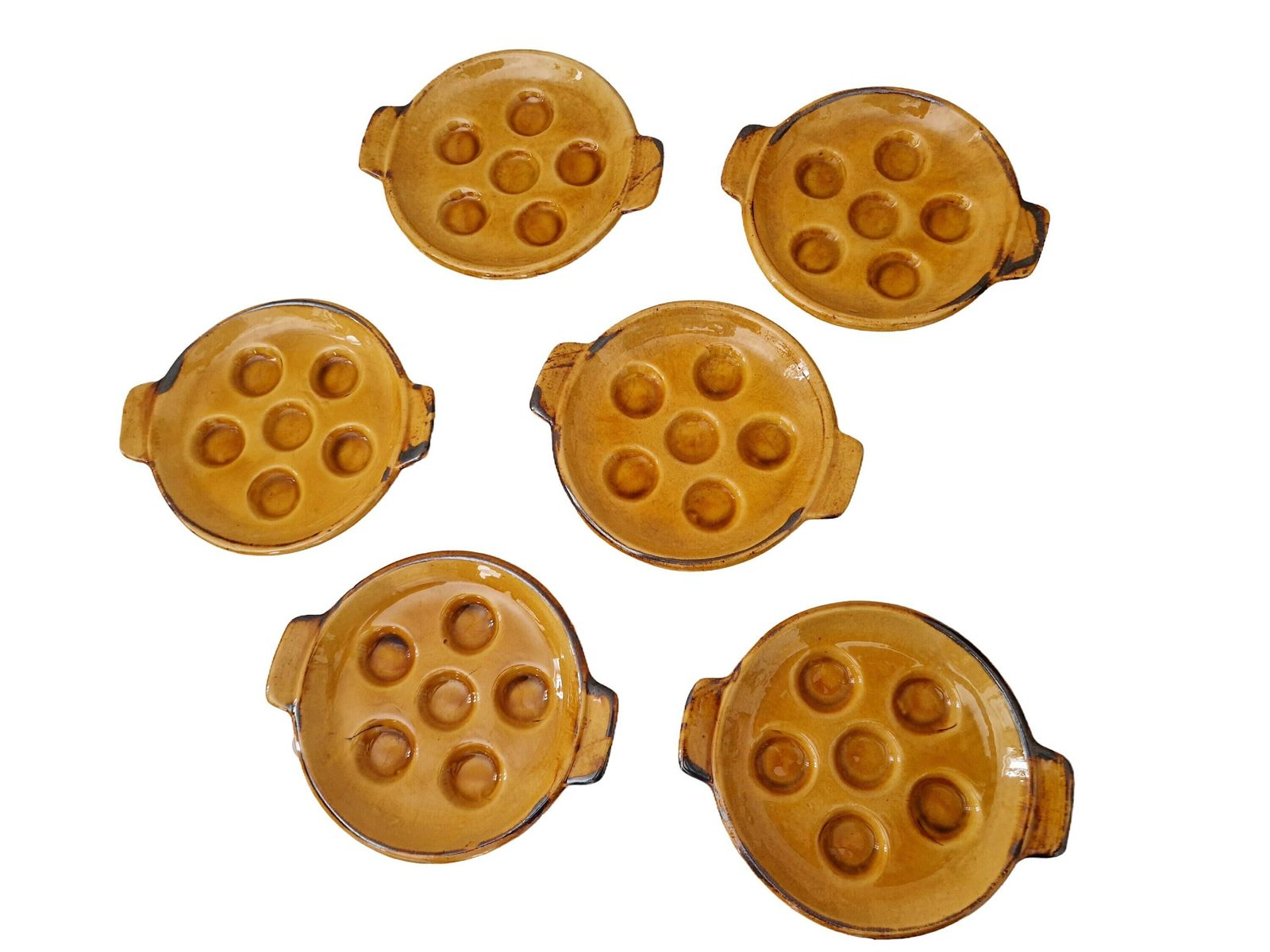 French Pottery Snail Plates Set Of 6, Vallauris Mid Century Ceramic Escargot Dishes photo vinterior
