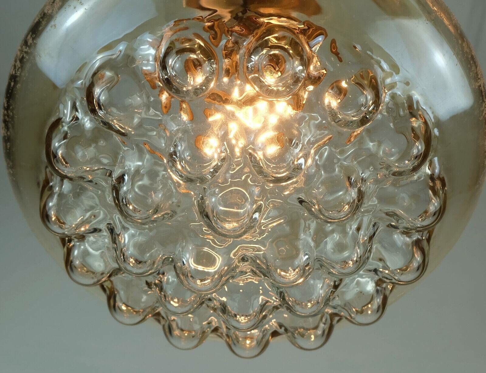 Mid Century Pendant Light In Bubble Amber Glass And Brass 1960s photo Lighting