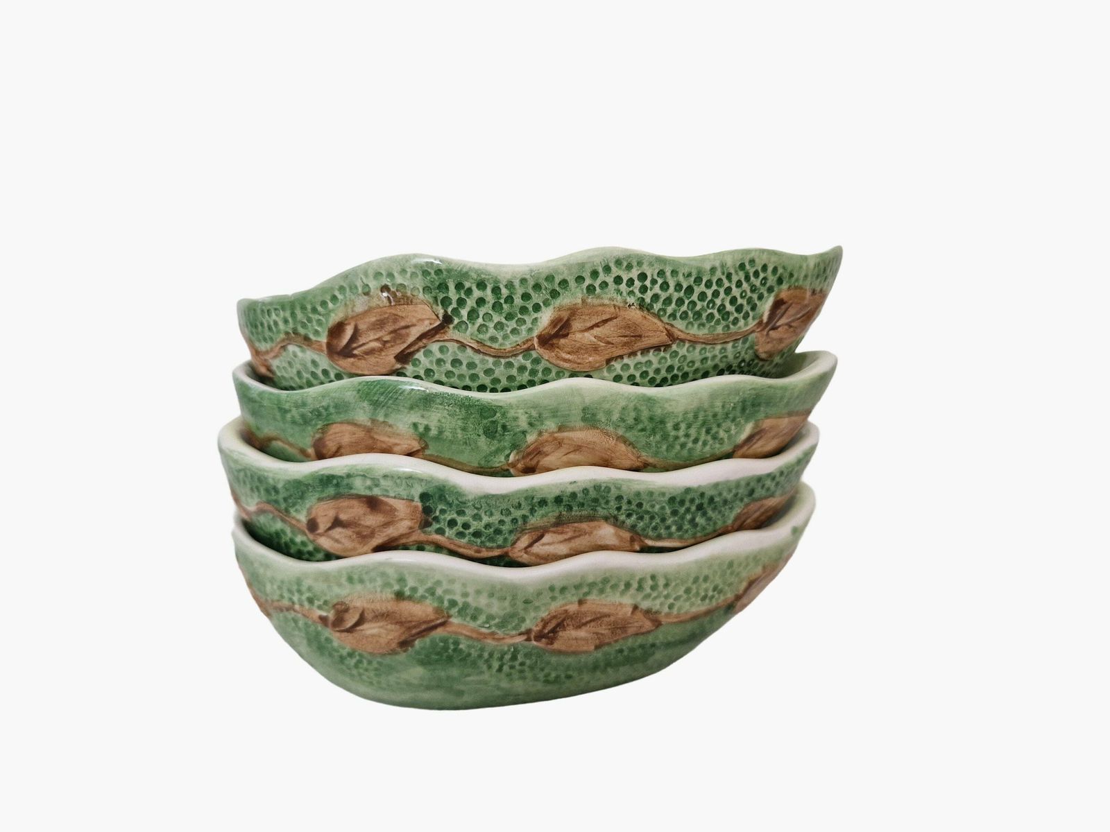 Vintage Avocado Serving Bowls By Francesco Guarino, Set Of 4, Italian Majolica Ceramic Guacamole And Snack Dishes photo furniture