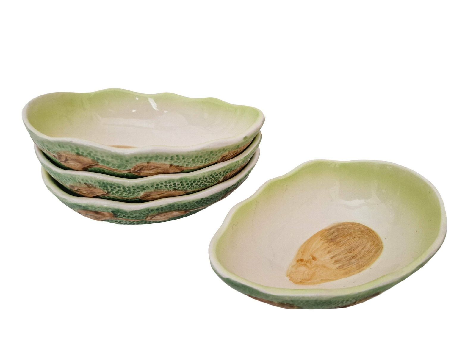 Vintage Avocado Serving Bowls By Francesco Guarino, Set Of 4, Italian Majolica Ceramic Guacamole And Snack Dishes photo for sale