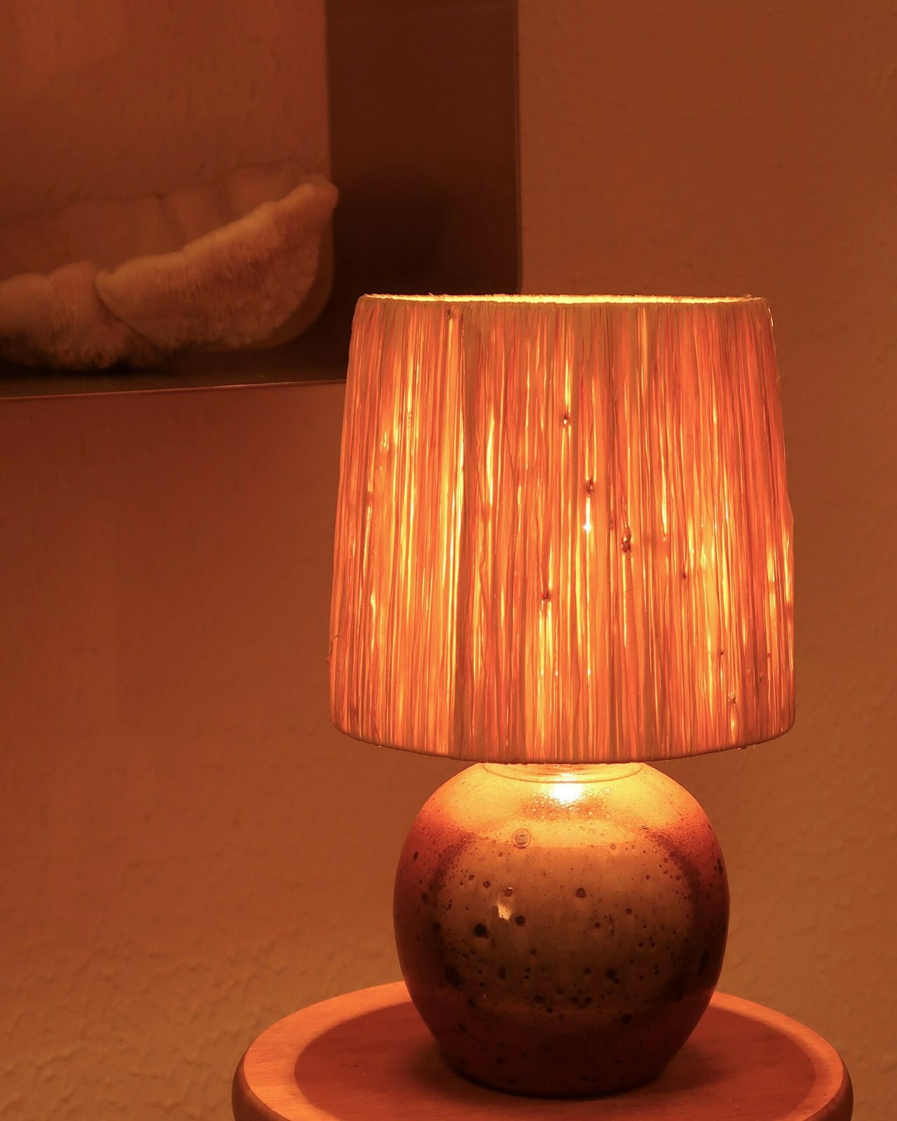 French Handmade Stoneware Ceramic Potter Table Lamp By Jacques Vilain, Raffia Shade, 1970s / Brown Beige, Boho Chic, Folk, Country photo buy