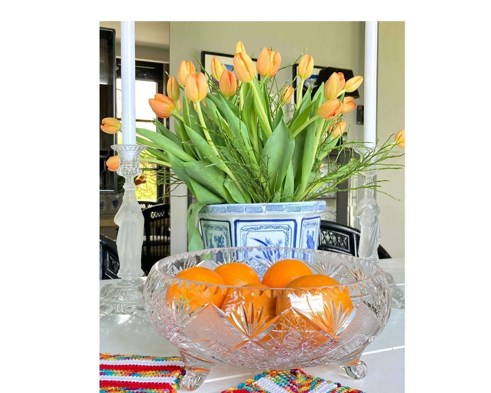Crystal Footed Bowl | 11.8 Tall (30cm) | Heavy 8.8lbs (4kilo) | 1960s photo Home Decor