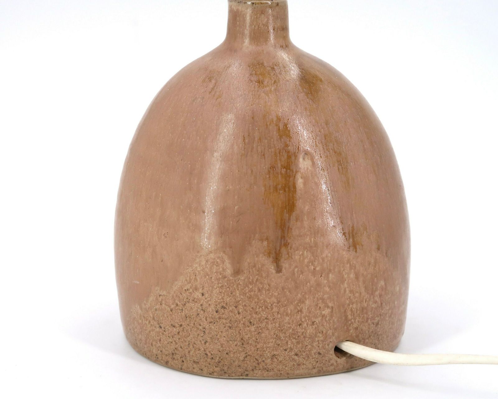 French Brown Ceramic Table Lamp, Raffia Shade, 1970s / Stoneware, Beige, Boho Chic, Folk, Country photo Lighting