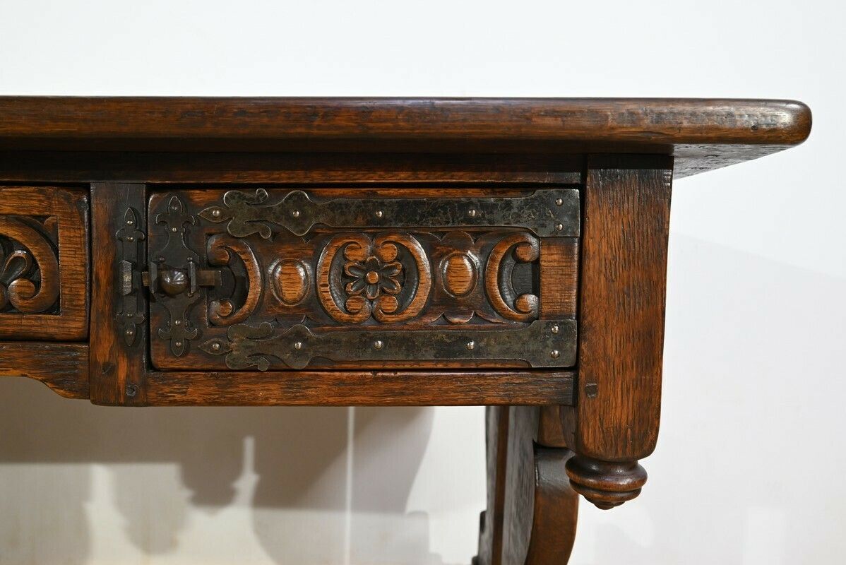 Furniture Oak Desk Table, Neo Gothic Style – Early 20th Century photo