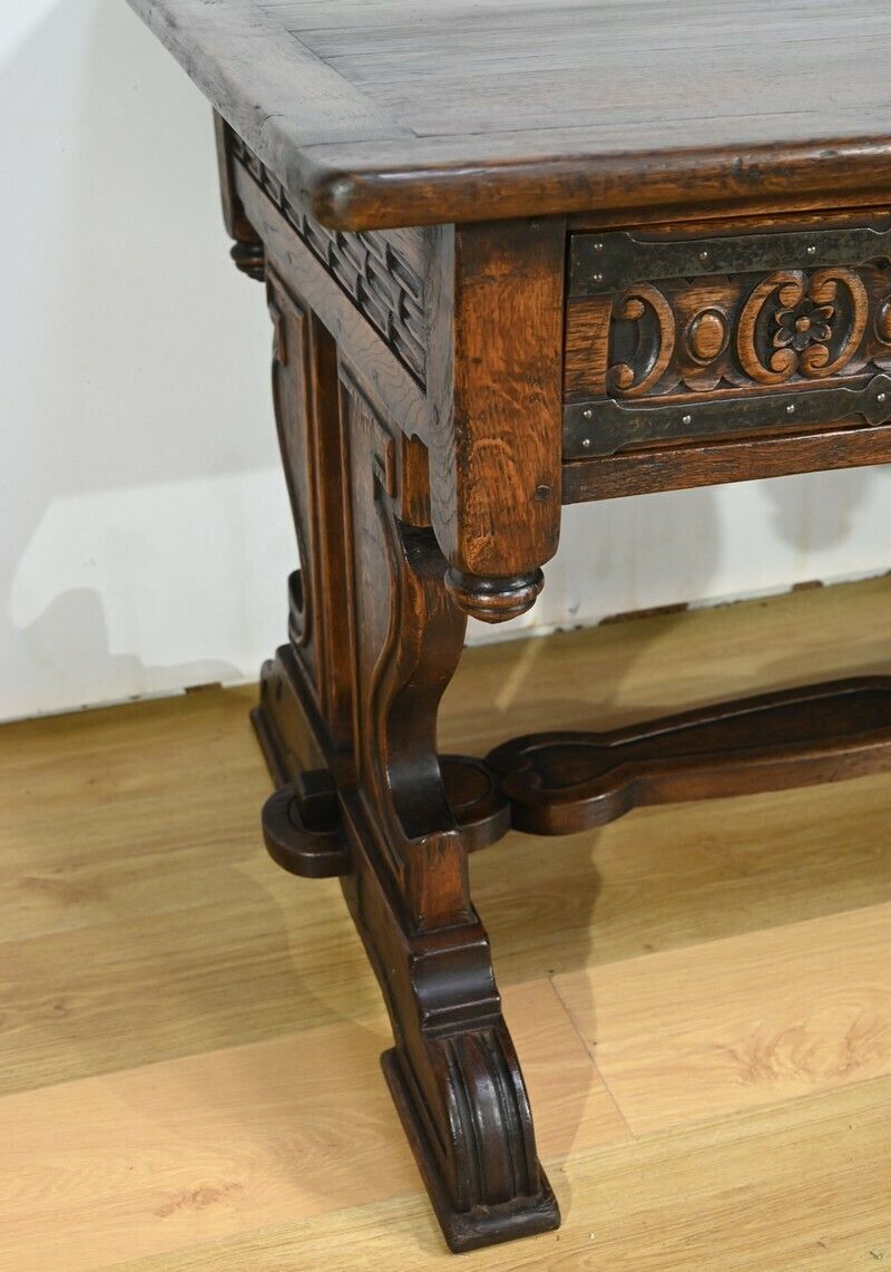 1700.08064556 Oak Desk Table, Neo Gothic Style – Early 20th Century photo