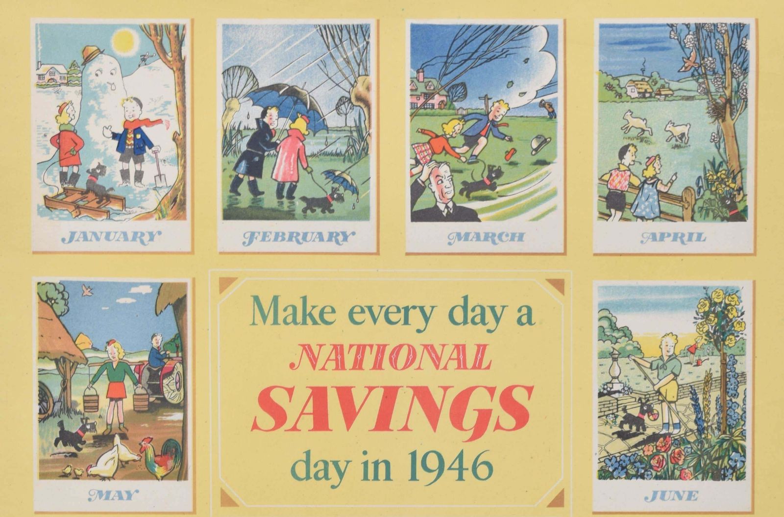 Unknown National Savings 1946 Original Vintage Calendar Poster 1946 photo furniture