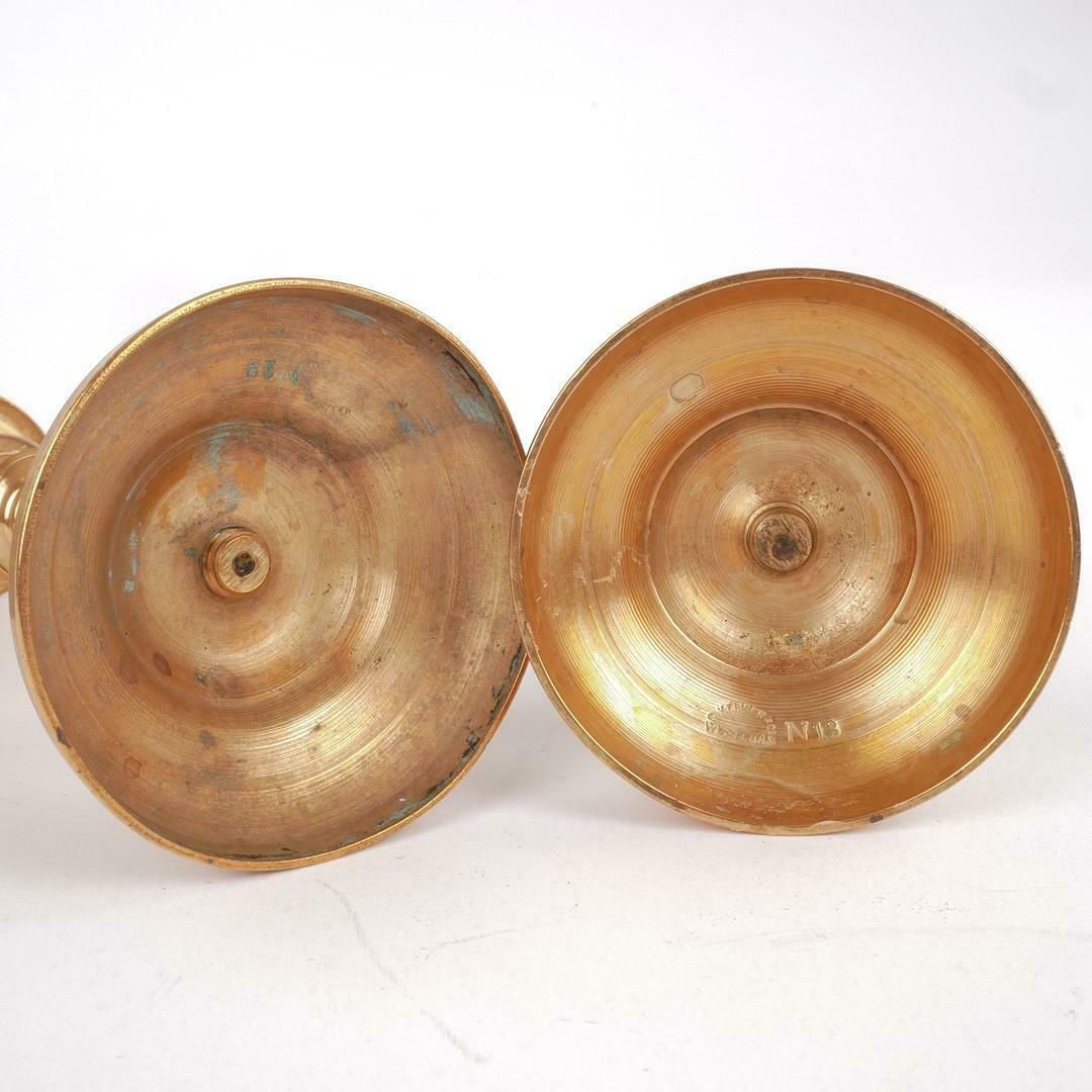 A Set Antique Candelabras Brutalist Menorah Jewish Judaica Golden Candle Holder photo 990.0