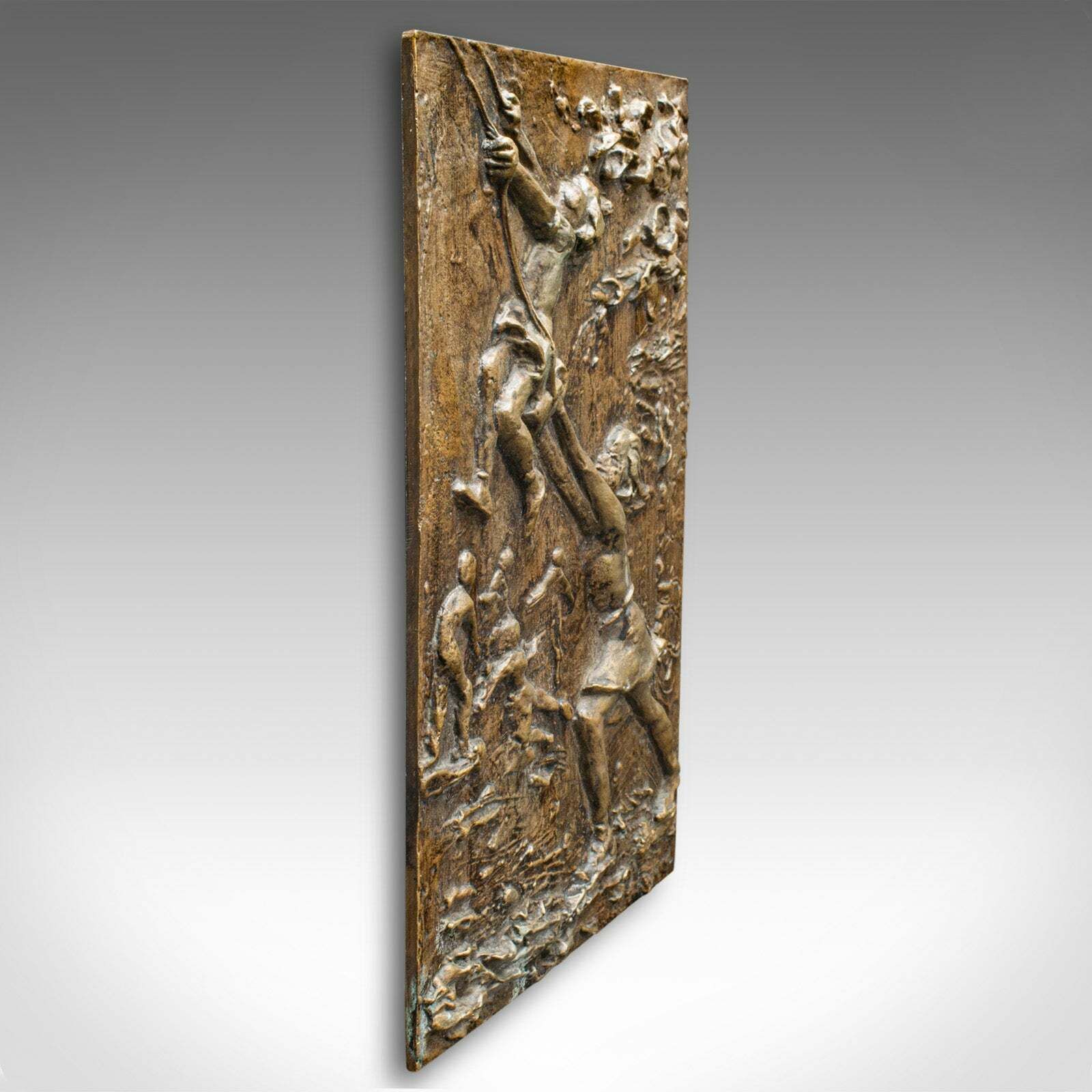 Vintage Decorative Relief Plaque, English, Bronze Plate, Mid Century, Circa 1950 photo Art